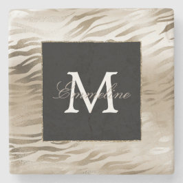 Porta-copo De Pedra Monograma de Impressão em Animais de Zebra Dourada