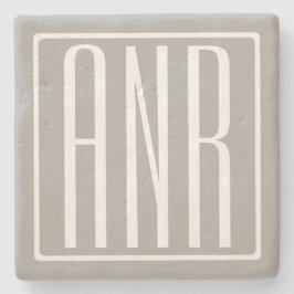 Porta-copo De Pedra Monograma de Iniciais | Branco Sobre Cinzas Leves