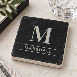 Porta-copo De Pedra Monograma de Nome em Serif Cinza Pewter Clássico