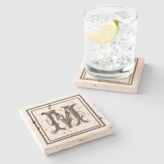 Porta-copo De Pedra Monograma de Pedra Rústica em Envelhecimento