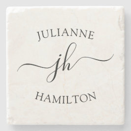 Porta-copo De Pedra Monograma de Script Simples