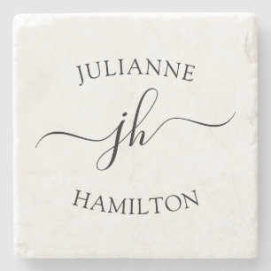 Porta-copo De Pedra Monograma de Script Simples