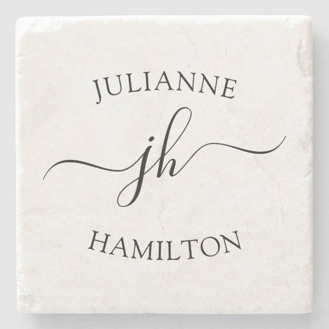 Porta-copo De Pedra Monograma de Script Simples (Frente)