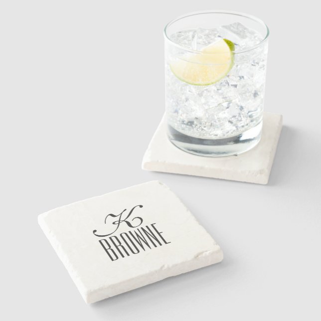 Porta-copo De Pedra Monograma | Design de preto e branco personalizado (Lateral)