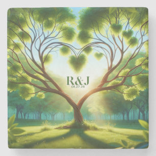 Porta-copo De Pedra Monograma do Casal Romântico de Casamento Verde