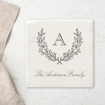 Porta-copo De Pedra Monograma do Nome da Família Laurel Wreath Classic<br><div class="desc">Portas copos de pedra personalizadas,  com monograma personalizado/inicial rodeado por uma coroa elegante e rústica de louros desenhados à mão.</div>