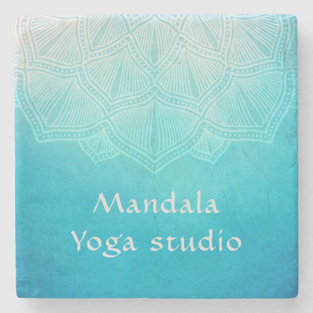 Porta-copo De Pedra Monograma do Turquoise ombre mandala (Frente)