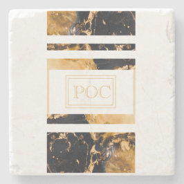 Porta-copo De Pedra Monograma Dourado Azul Escuro