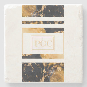 Porta-copo De Pedra Monograma Dourado Azul Escuro