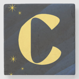 Porta-copo De Pedra Monograma Dourado Celestial Meia-Noite