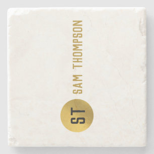 Porta-copo De Pedra Monograma Dourado e negro elegante