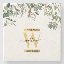 Monograma Dourado Elegante Eucalyptus Greenery & B