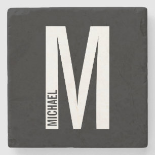 Porta-copo De Pedra Monograma e Nome de Negrito Personalizado Moderno