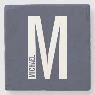 Porta-copo De Pedra Monograma e Nome de Negrito Personalizado Moderno