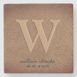 Porta-copo De Pedra Monograma elegante rústico couro preto dourado scr