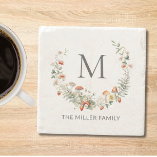 Porta-copo De Pedra Monograma Floral Botânico Caprichoso Aquarela 