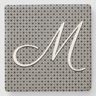 Porta-copo De Pedra Monograma Geométrico em Preto e Branco