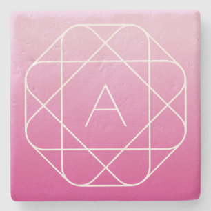 Porta-copo De Pedra Monograma Geométrico Floral Tons de Rosa Ombre