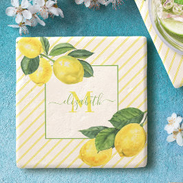 Porta-copo De Pedra Monograma limões listras aquáticas