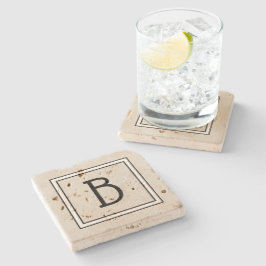 Porta-copo De Pedra Monograma Moderno Chic Personalizado Bege, Preto e