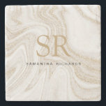 Porta-copo De Pedra Monograma moderno de dourado branco de mármore bra<br><div class="desc">Monograma moderno de ouro branco mármico monograma de pedra Porta copos</div>