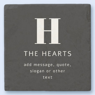 Porta-copo De Pedra Monograma Moderno Editável Nome e Mensagem   Preto