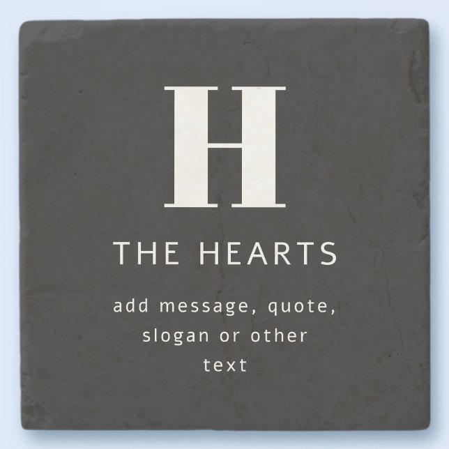 Porta-copo De Pedra Monograma moderno editável Nome e Mensagem | Preto (Criador carregado)