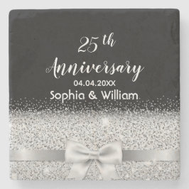 Porta-copo De Pedra monograma negro do aniversário de casamento de 25 