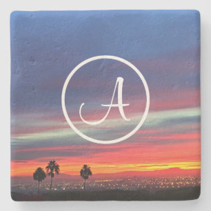 Porta-copo De Pedra Monograma personalizado de fotografias cor laranja