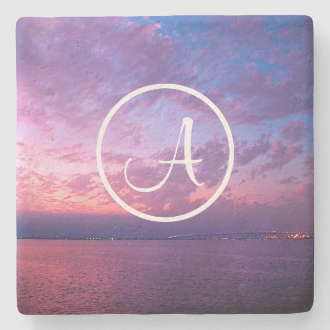 Porta-copo De Pedra Monograma personalizado de fotografias do pôr do s (Frente)