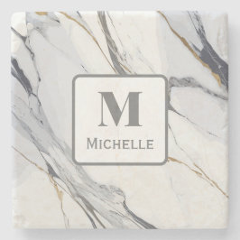 Porta-copo De Pedra Monograma Personalizado e Cinza Branca