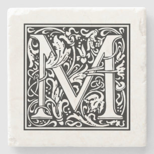 Porta-copo De Pedra Monograma Personalizado - Letra M Casamento - Aniv