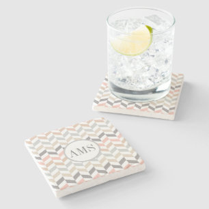 Porta-copo De Pedra Monograma Personalizado Pastel Herringbone 