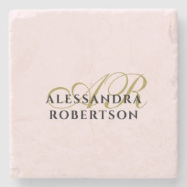 Porta-copo De Pedra Monograma Personalizado Pastel Rosa Dourado Minima