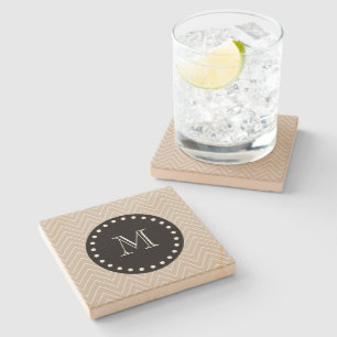 Porta-copo De Pedra Monograma preto bege do teste padrão   de Chevron