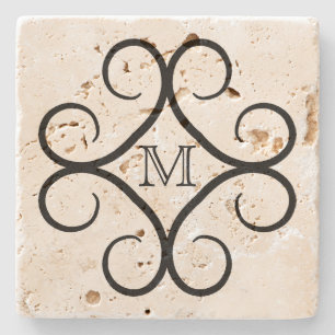 Porta-copo De Pedra Monograma preto simples do redemoinho