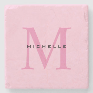 Porta-copo De Pedra Monograma Rosa Seu Nome Especiais Presente Adorado