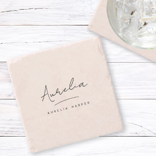 Porta-copo De Pedra Monograma Simples Assinatura Elegante Mínima Femin