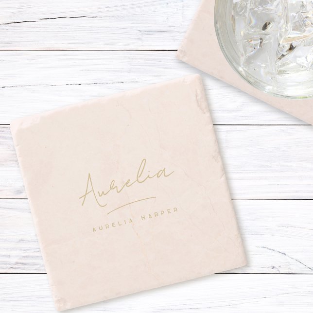 Porta-copo De Pedra Monograma Simples Assinatura Elegante Mínima Femin (Criador carregado)