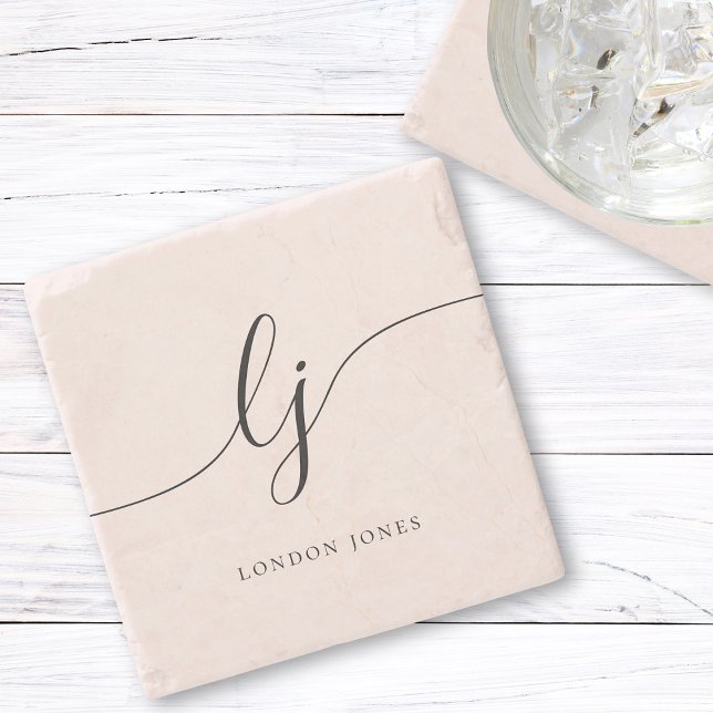 Porta-copo De Pedra Monograma Simples Caligrafia Elegante Feminina (Criador carregado)