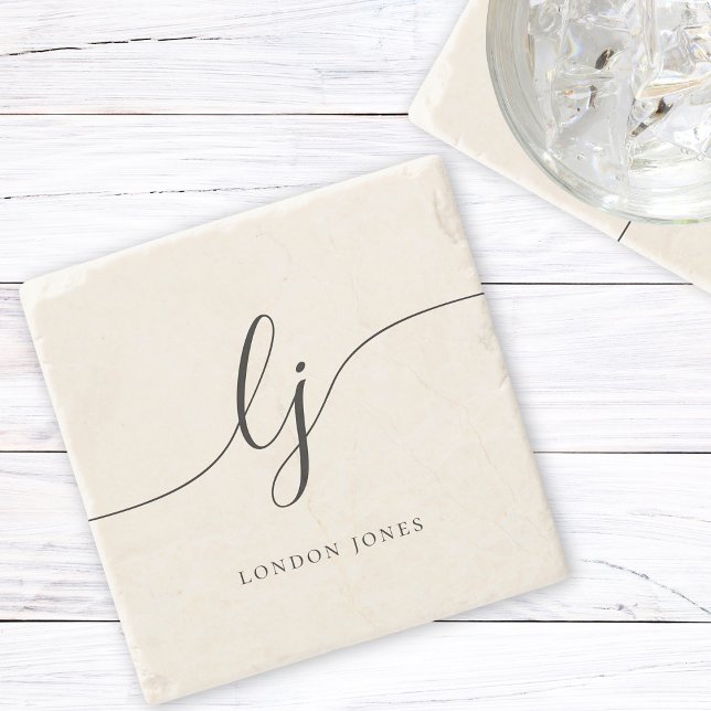 Porta-copo De Pedra Monograma Simples Caligrafia Elegante Vitória Femi (Criador carregado)