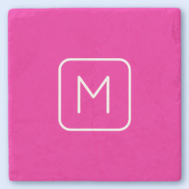 Porta-copo De Pedra Monograma Simples e Moderno Inicial | Rosa e Branc