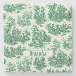 Porta-copo De Pedra Monograma verde-floral de galhardetes