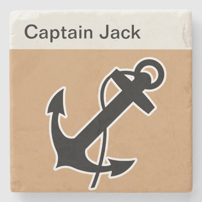 Porta-copo De Pedra Monogramas de costeletas náuticas (Frente)