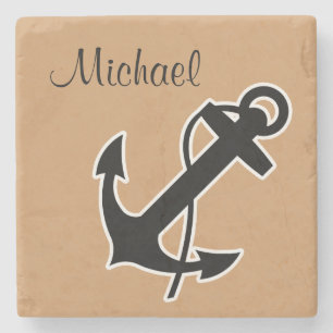 Porta-copo De Pedra Monogramas de costeletas náuticas