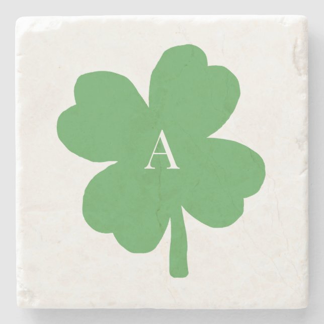 Porta-copo De Pedra Monogramo Shamrock Irish Green Painting (Frente)