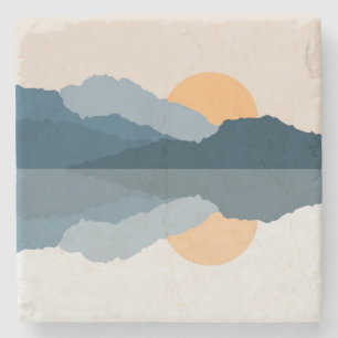 Porta-copo De Pedra Montanhas azuis no lago