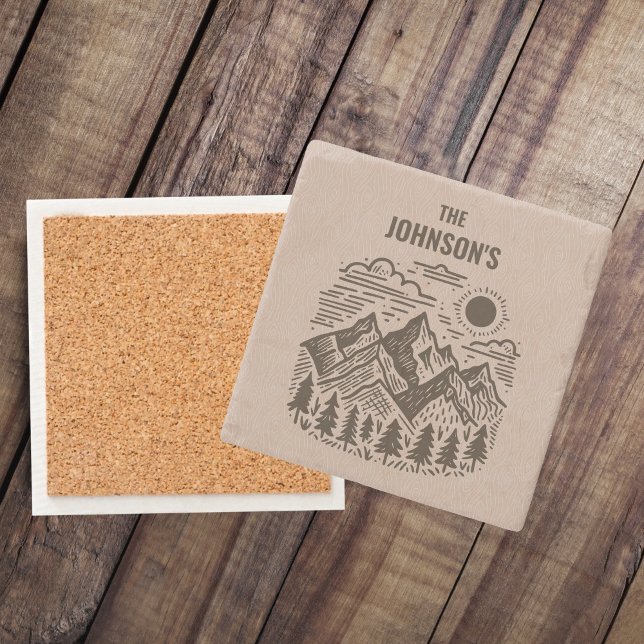 Porta-copo De Pedra Montanhas Rústicas Modernas Personalizadas (Rustic Modern Mountain Custom Name Stone Coaster)