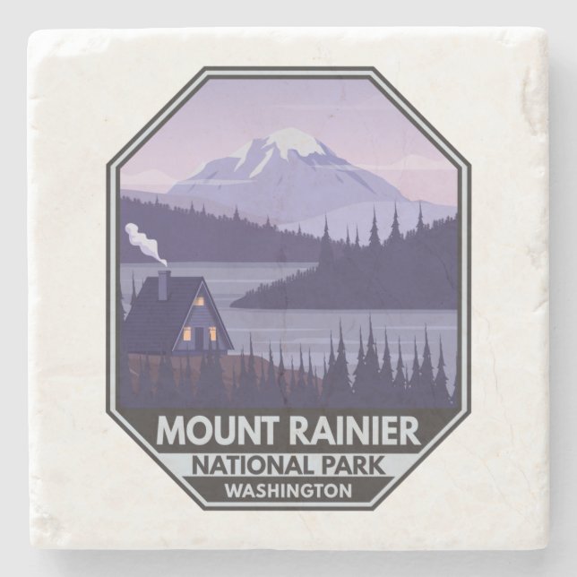 Porta-copo De Pedra Monte Rainier National Park Washington Cabin Retro (Frente)