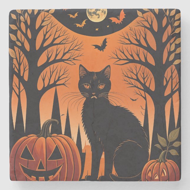 Porta-copo De Pedra Moonlit Meow (Frente)